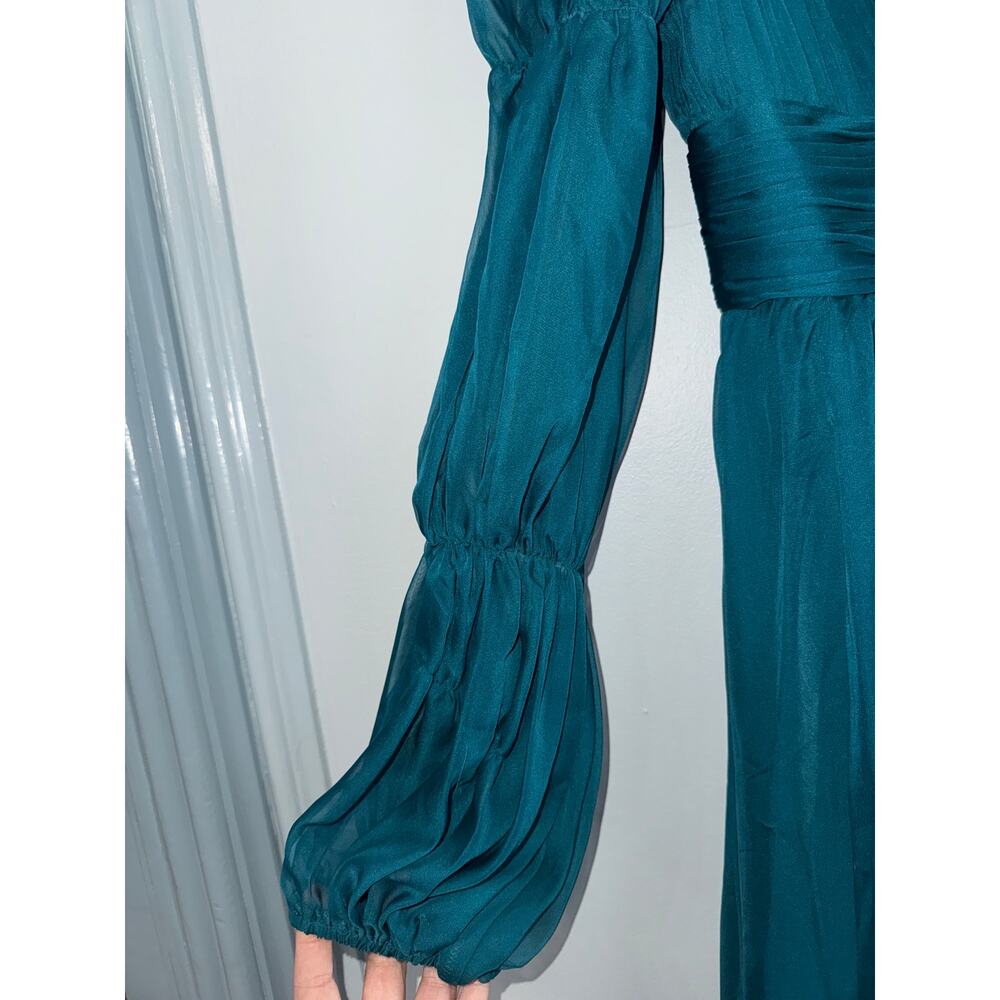Mac Duggal Teal V-Neck Puff Sleeve Midi Dress - Picture 7 of 12